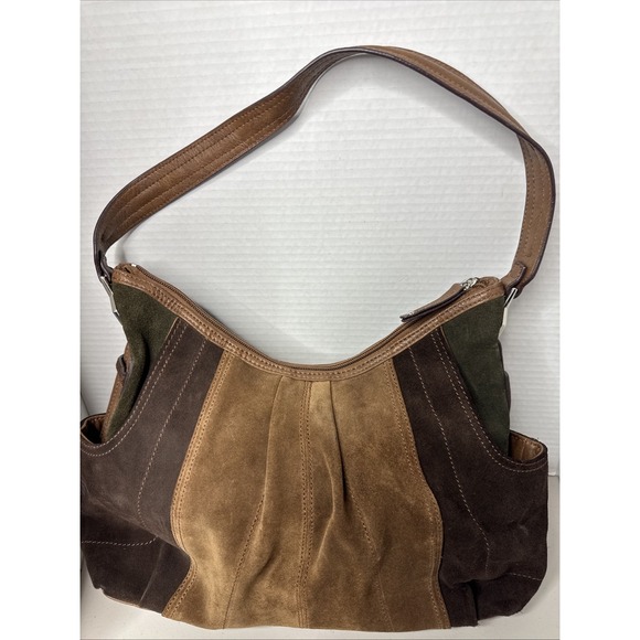 Tignanello Suede & Leather Striped Shoulder Bag Boho Festival Fall - Picture 1 of 14